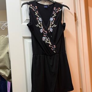 Elevated Black Embroidered V-Neck Romper